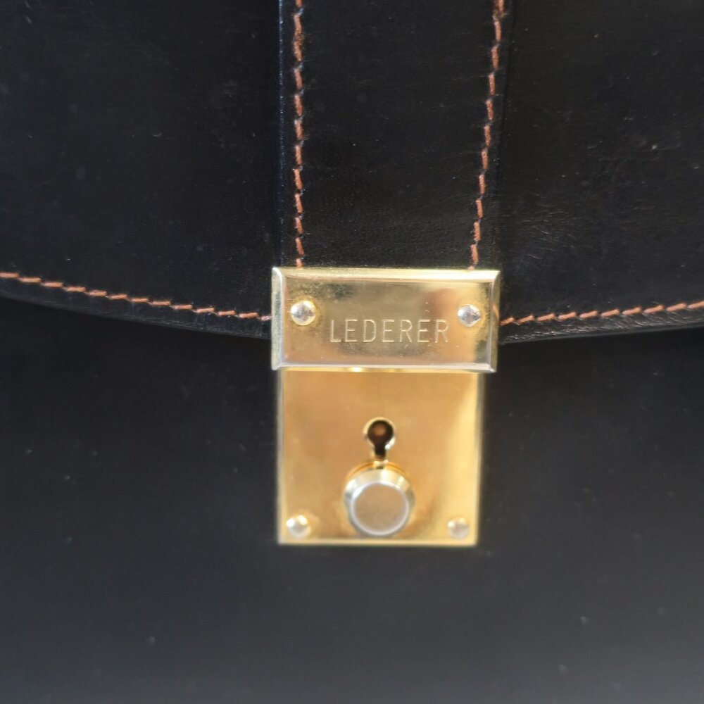 Womens Vintage Lederer Black Leather Clutch Bag - Picture 6 of 12